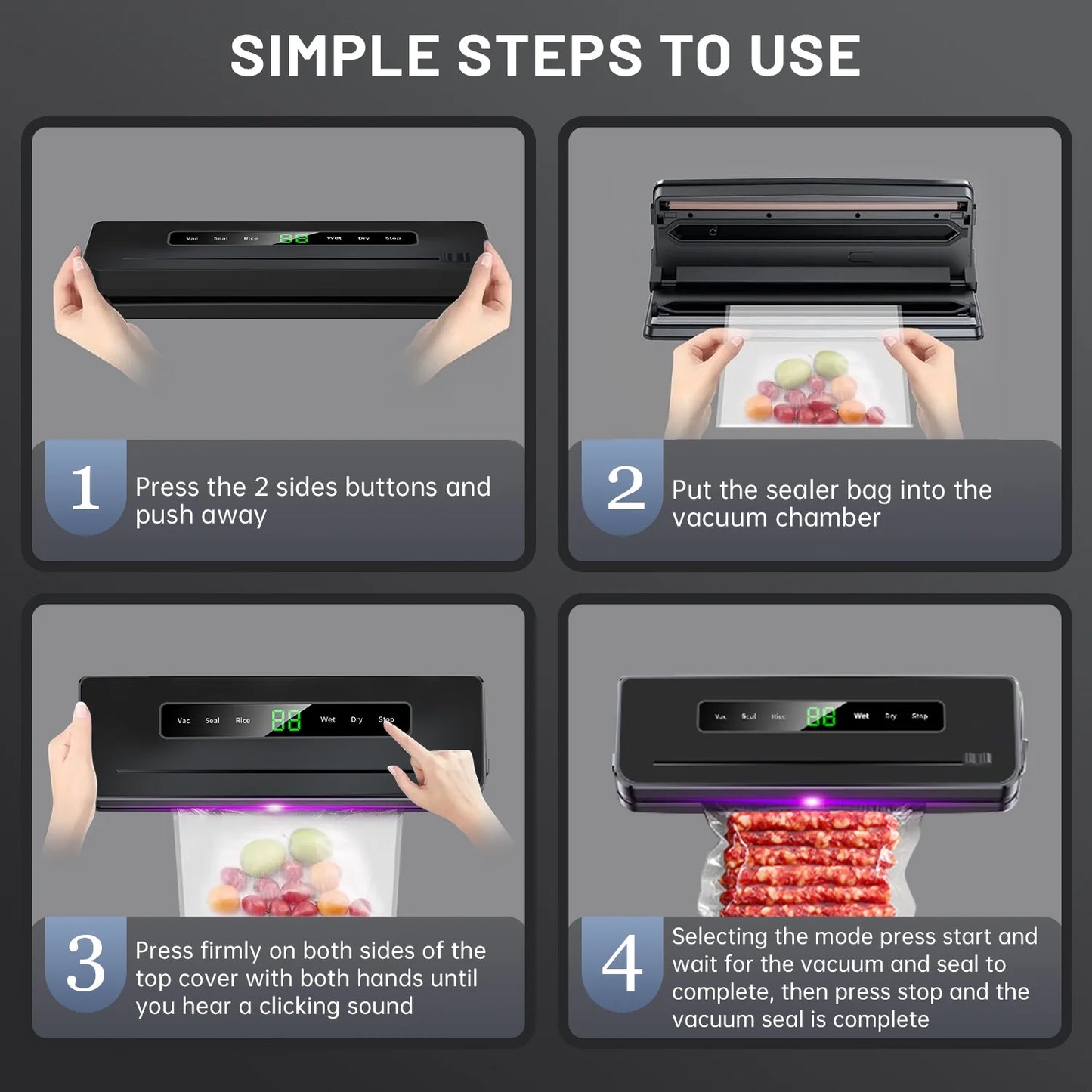 Vacuum Sealer Machine, Automatic Vacuum Sealer for Food with 10 Bags, Built-In Cutter, Dry & Moist Modes, LED Indicator, Easy to Clean, Compact Design for Sous Vide & Food Storage (Black)