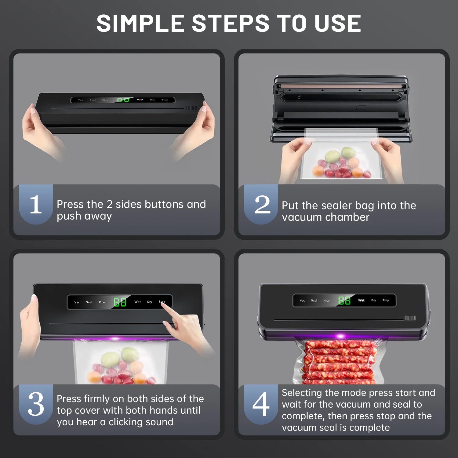 Vacuum Sealer Machine, Automatic Vacuum Sealer for Food with 10 Bags, Built-In Cutter, Dry & Moist Modes, LED Indicator, Easy to Clean, Compact Design for Sous Vide & Food Storage (Black)