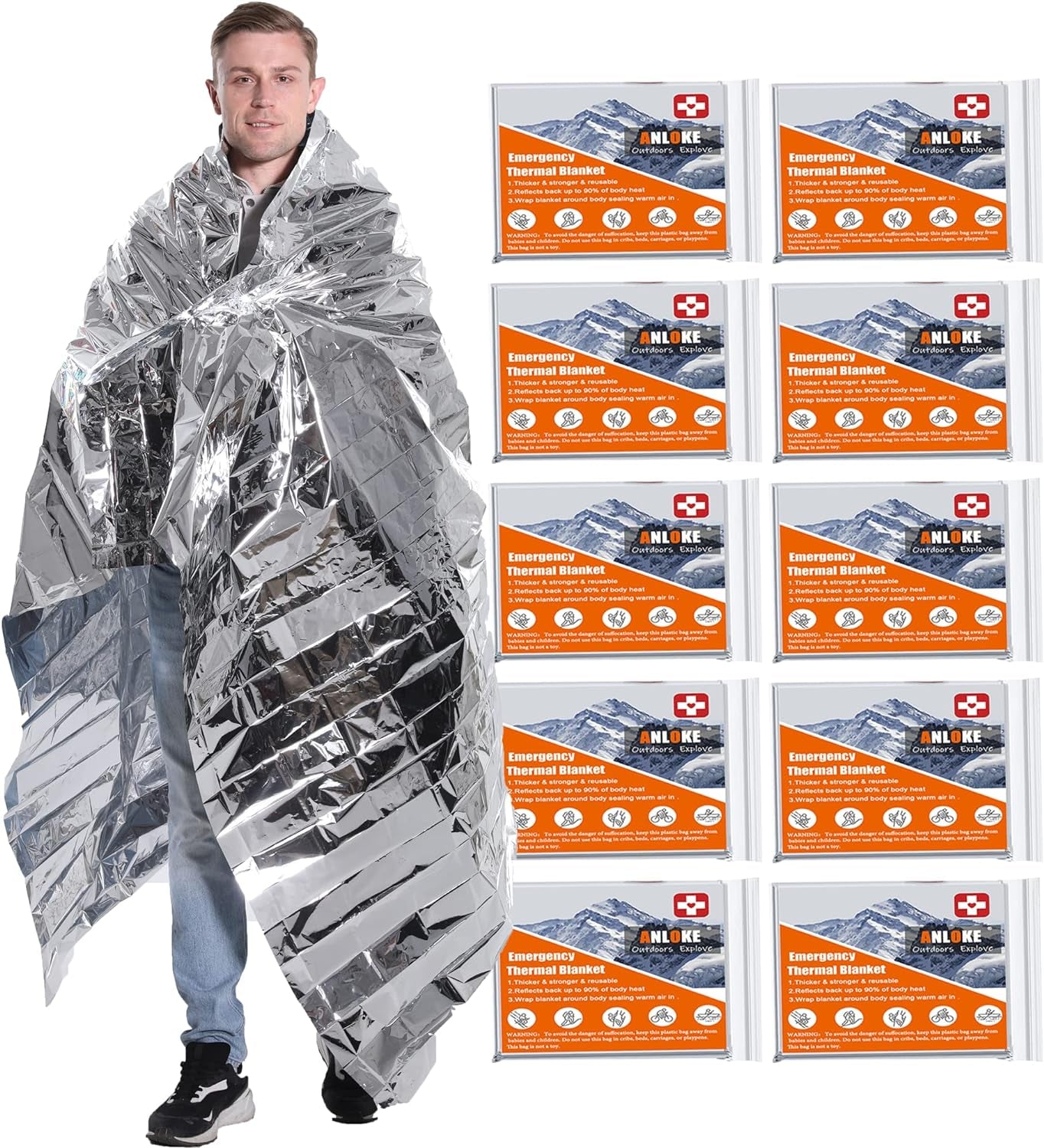10PK Mylar Emergency Thermal Blankets 82X64" Heavy Duty Survival Gear