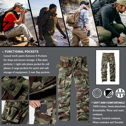 Men'S Casual Relaxed Fit Cargo Pants with Pockets, Outdoor Camo Cotton Work Pants for Men(No Belt)