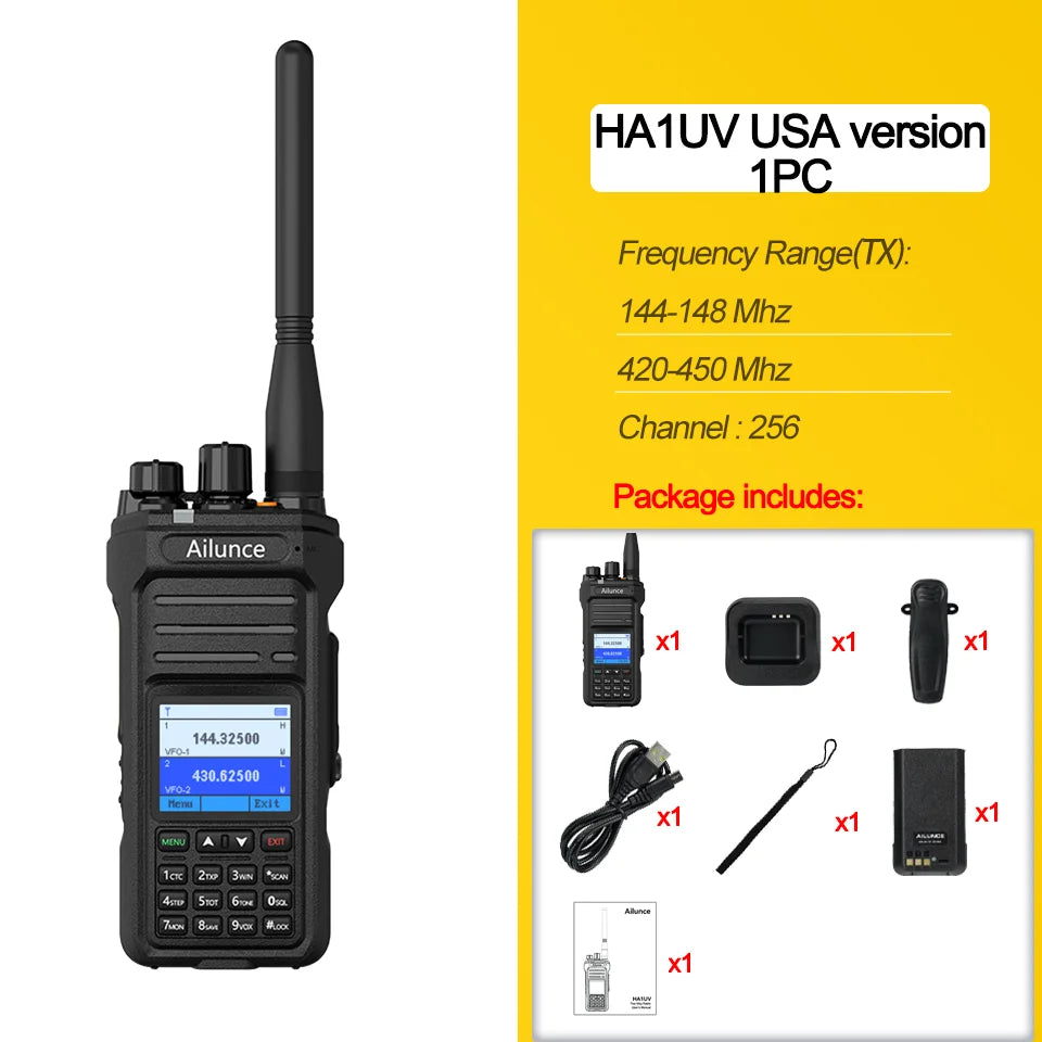 Ailunce HA1UV Walkie Talkie IP67 Waterproof 2800Mah Rechargeable Long Range Dual Band Two-Way Radio Sub-Ptt Ham Radio