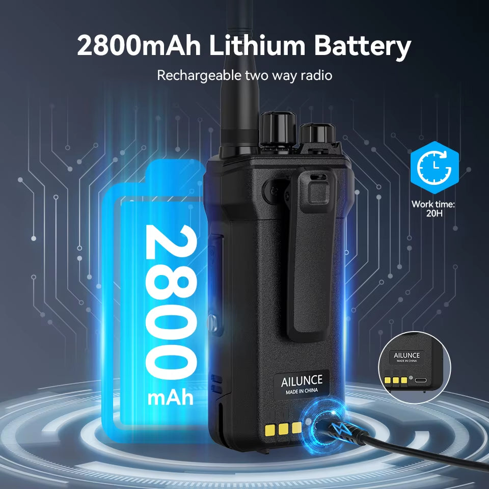 Ailunce HA1UV Walkie Talkie IP67 Waterproof 2800Mah Rechargeable Long Range Dual Band Two-Way Radio Sub-Ptt Ham Radio