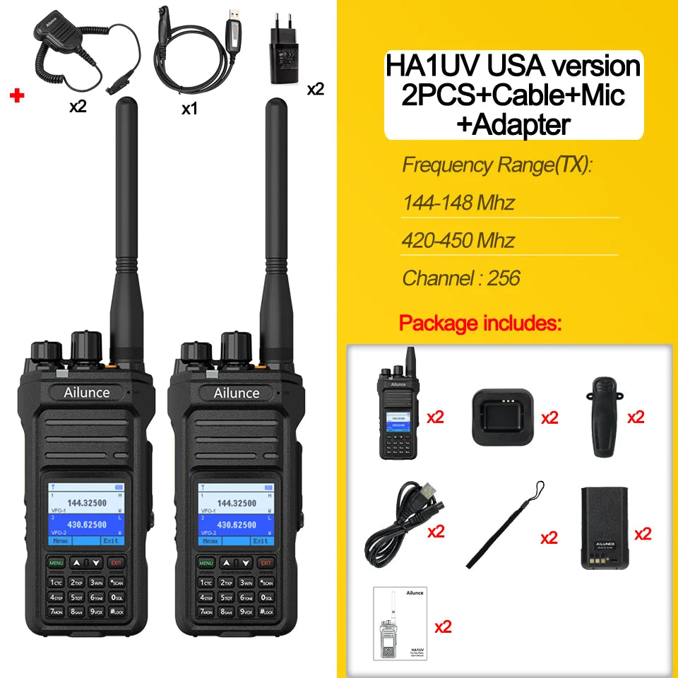 Ailunce HA1UV Walkie Talkie IP67 Waterproof 2800Mah Rechargeable Long Range Dual Band Two-Way Radio Sub-Ptt Ham Radio