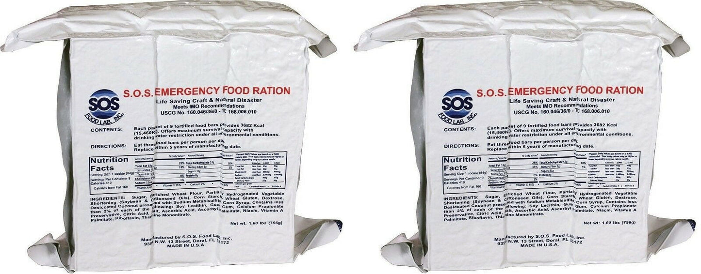 (2)  Rations EMERGENCY Disaster 3600 Calorie Food Bar Survival 3 Day 72 Hour