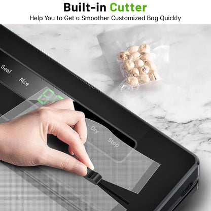 Vacuum Sealer Machine, Automatic Vacuum Sealer for Food with 10 Bags, Built-In Cutter, Dry & Moist Modes, LED Indicator, Easy to Clean, Compact Design for Sous Vide & Food Storage (Black)