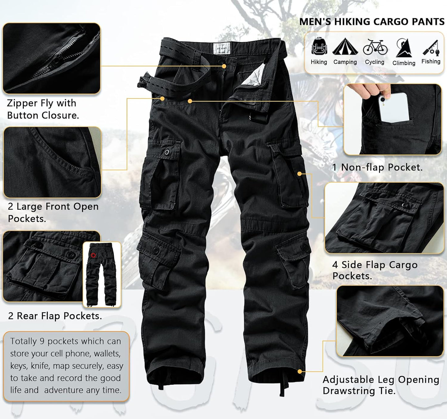 Men'S Cargo Pants Camo Casual Pants Relaxed Fit Cotton Work Pants with Multi Pocket