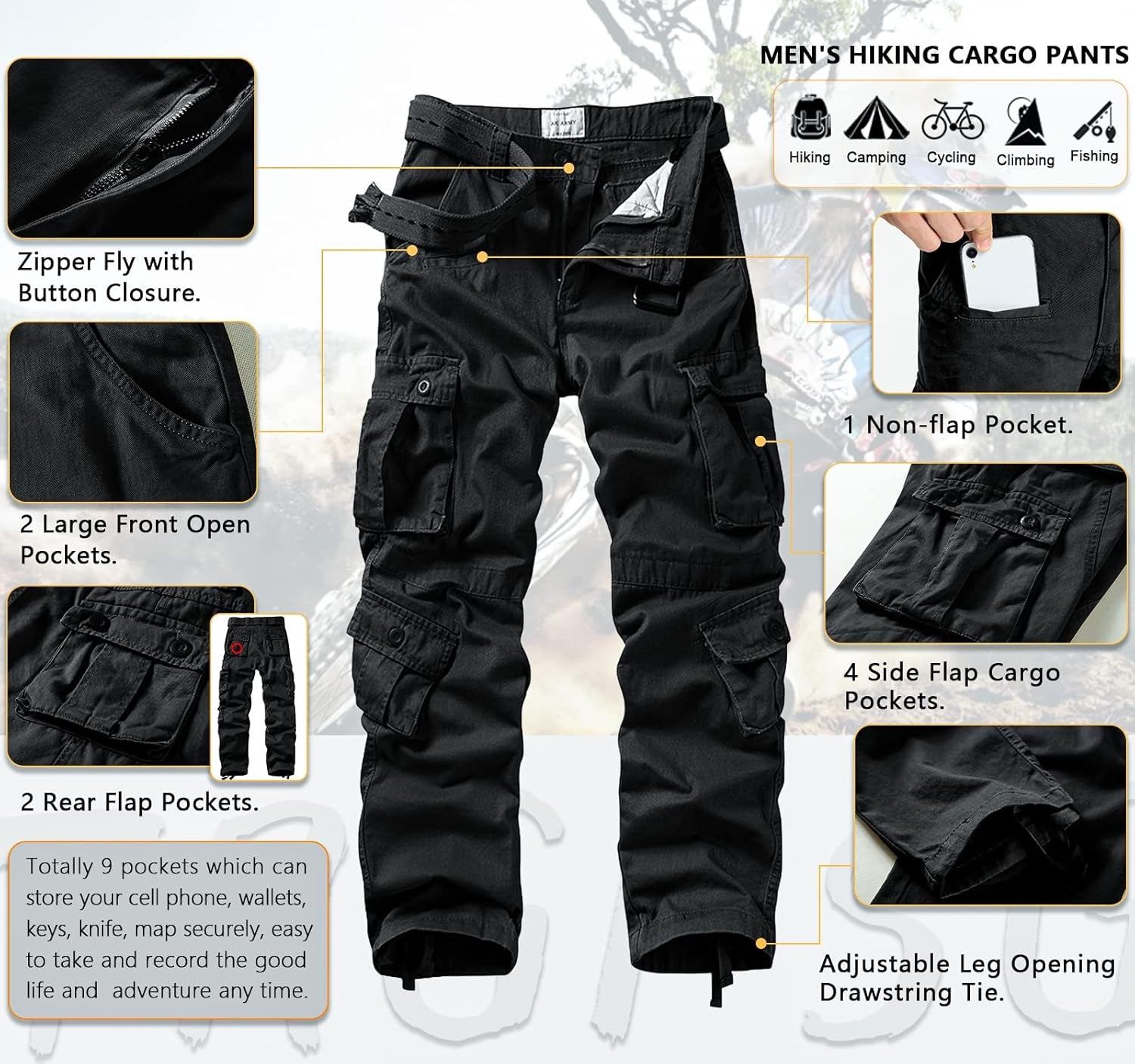 Men'S Cargo Pants Camo Casual Pants Relaxed Fit Cotton Work Pants with Multi Pocket