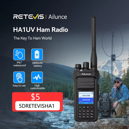 Ailunce HA1UV Walkie Talkie IP67 Waterproof 2800Mah Rechargeable Long Range Dual Band Two-Way Radio Sub-Ptt Ham Radio