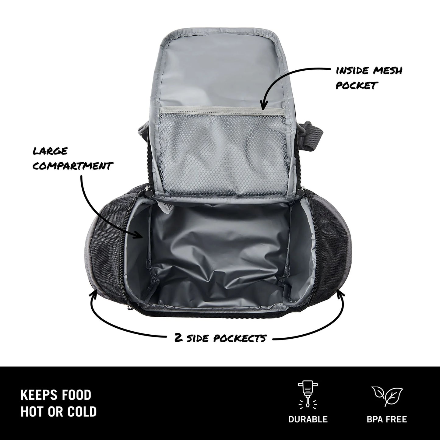 (2 Pack)  Oxford All Day Adult Reusable Lunch Bag Black