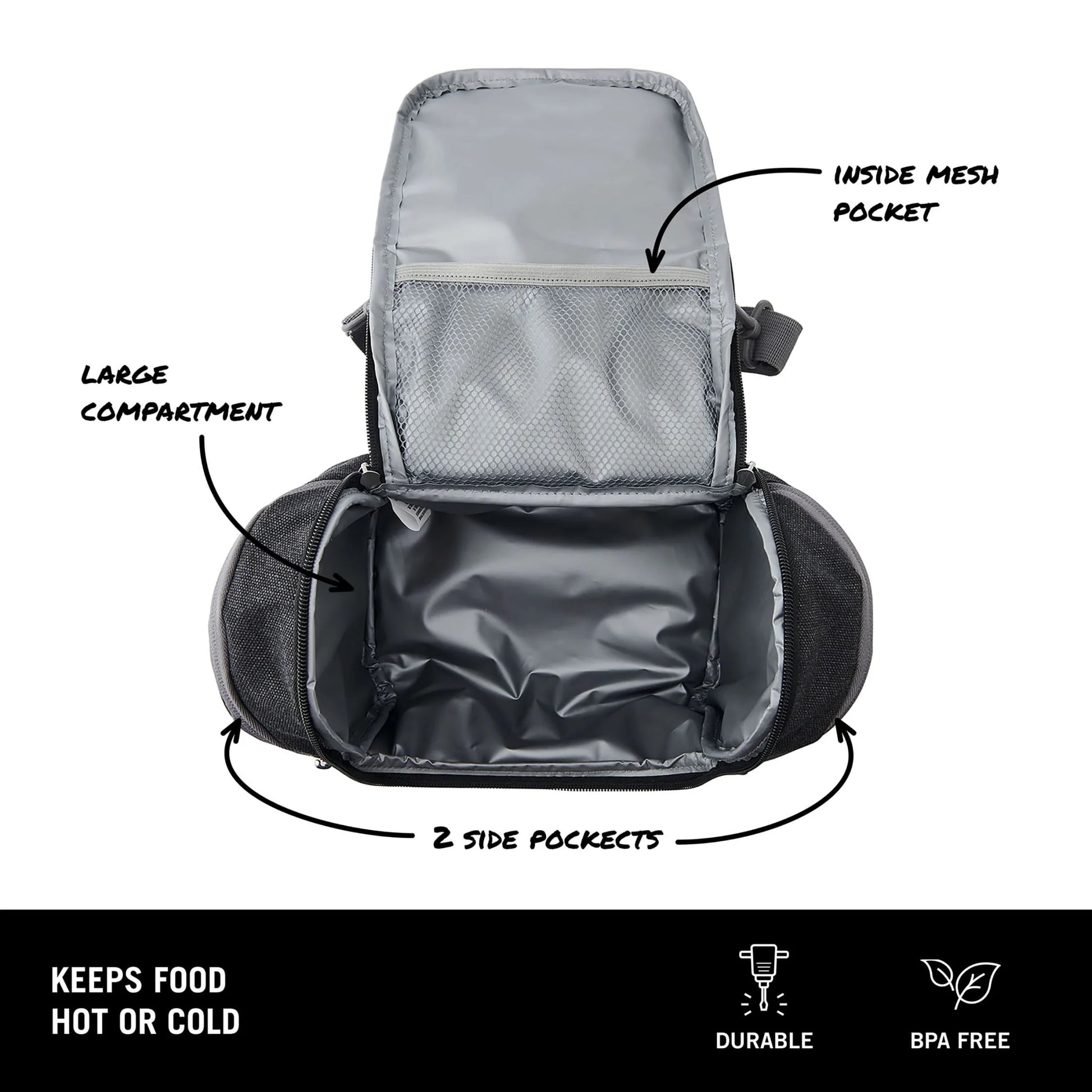 (2 Pack)  Oxford All Day Adult Reusable Lunch Bag Black