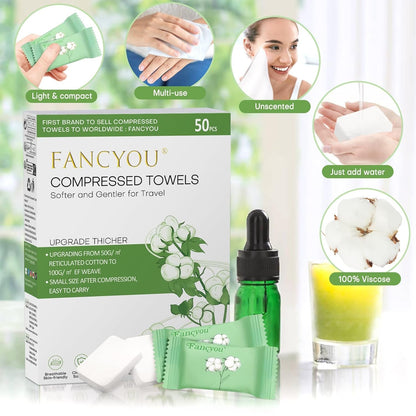 Compressed Towel Tablets 12"X9" 50 Pcs Individually Wrapped Mini Disposable Coin Towel Travel Size Wipe Washclothes (Green)