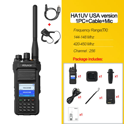 Ailunce HA1UV Walkie Talkie IP67 Waterproof 2800Mah Rechargeable Long Range Dual Band Two-Way Radio Sub-Ptt Ham Radio