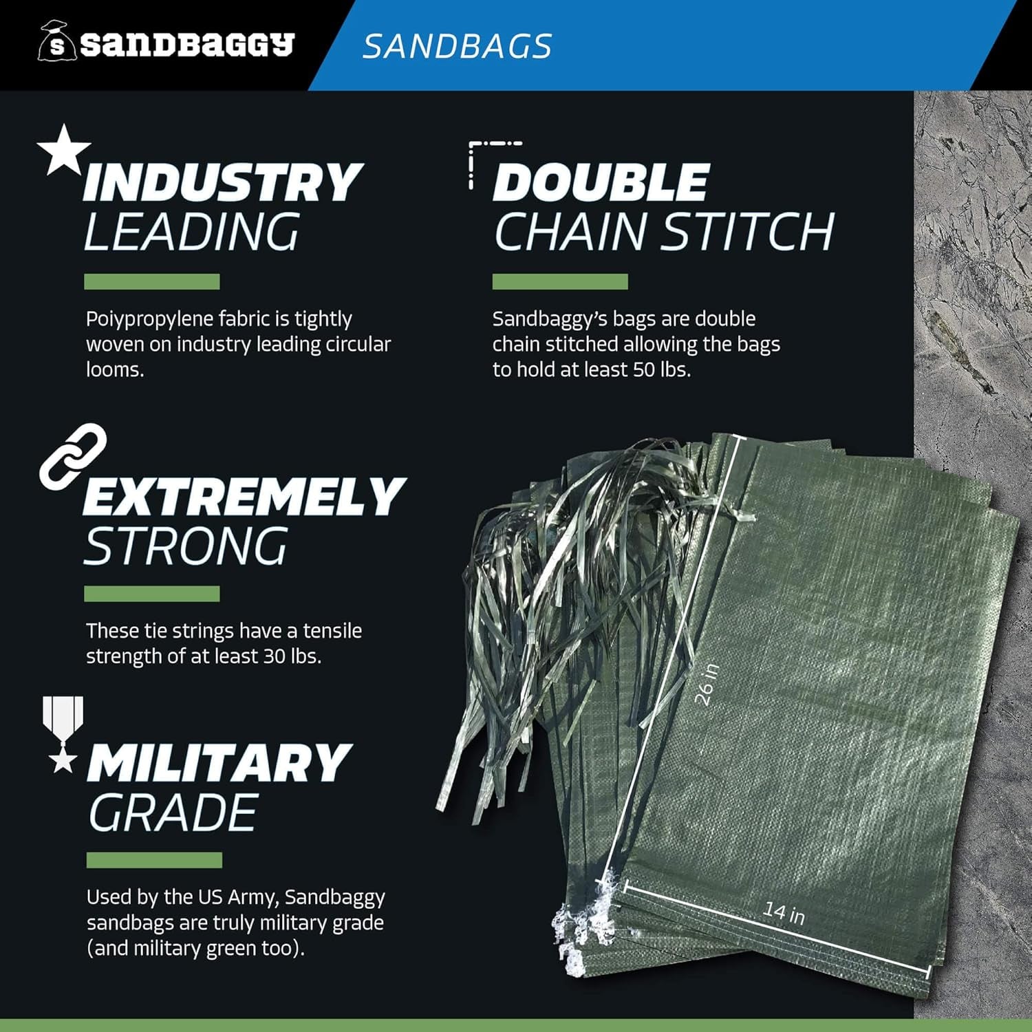 - Heavy Duty Empty Sandbags for Flooding (14" X 26") - Poly Sand Bags for Flood Barrier, Weight, Construction, Earth Bag Homes - Reusable, UV Resistant - Tie Strings Attached (10 Bags)