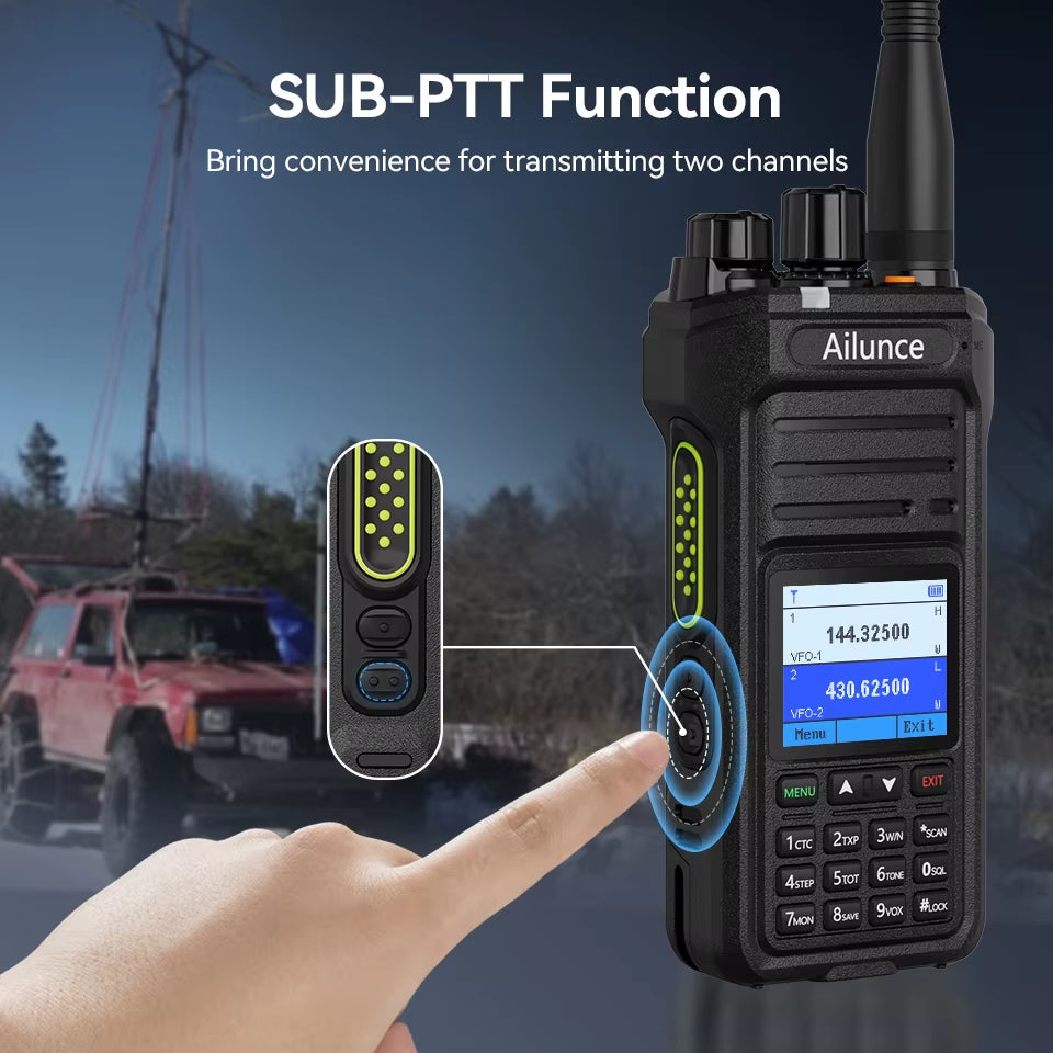 Ailunce HA1UV Walkie Talkie IP67 Waterproof 2800Mah Rechargeable Long Range Dual Band Two-Way Radio Sub-Ptt Ham Radio