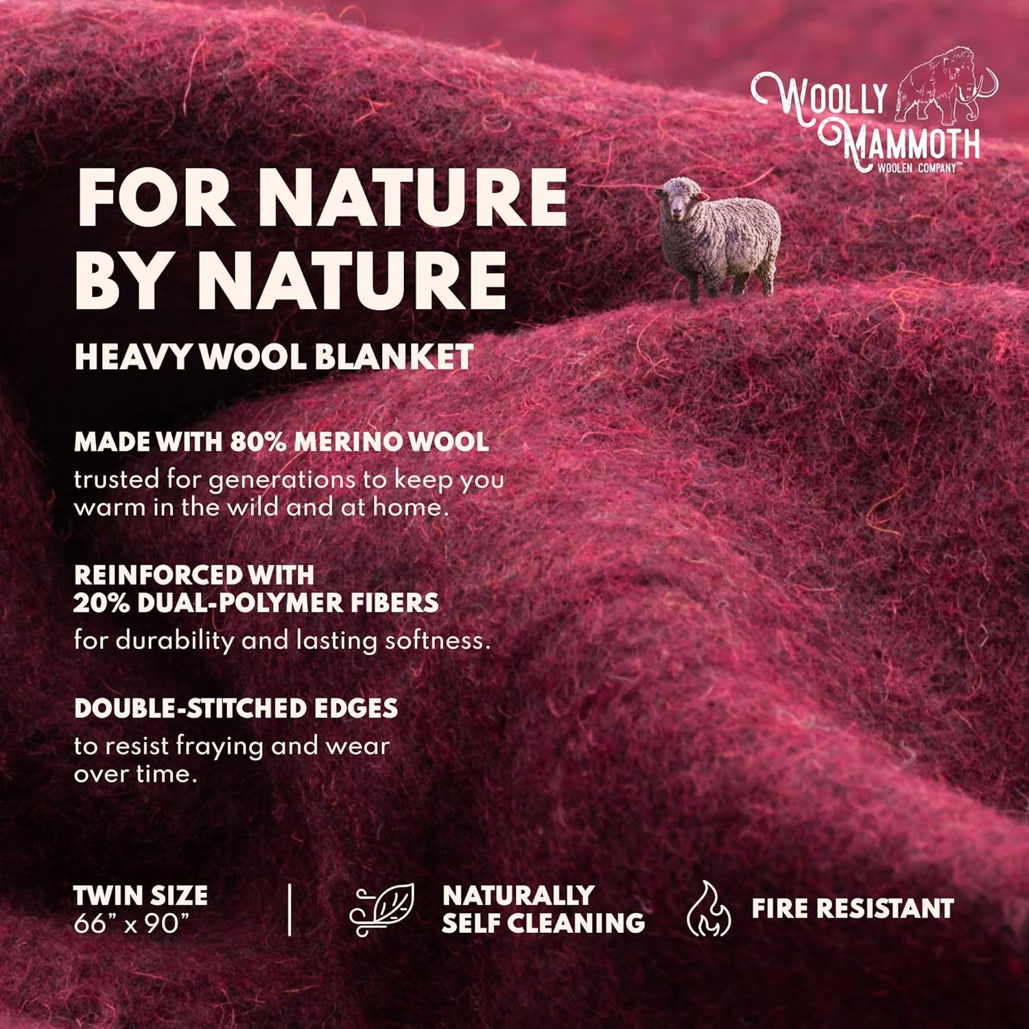 Outdoor Merino Wool Throw Blanket - 66 X 90 In, Large, Burgundy - Heavy Thermal Camping Blankets - Breathable Wool Throw