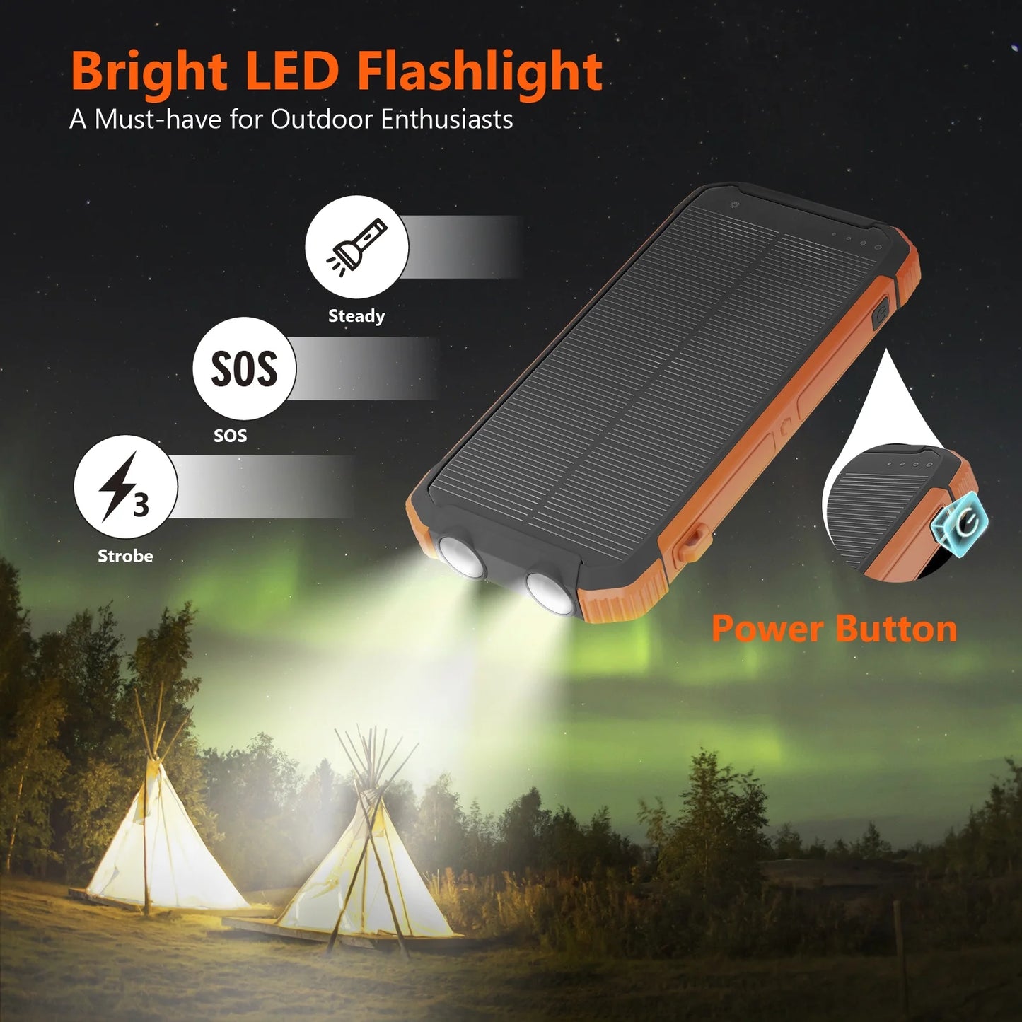 Solar Power Bank,20000Mah Portable Charger with Built-In 3 Cable,18W Fast Charging&5W Wireless Charger,Compatible with Iphone,Android-Camping,Hiking,Travel Essentials(Orange)