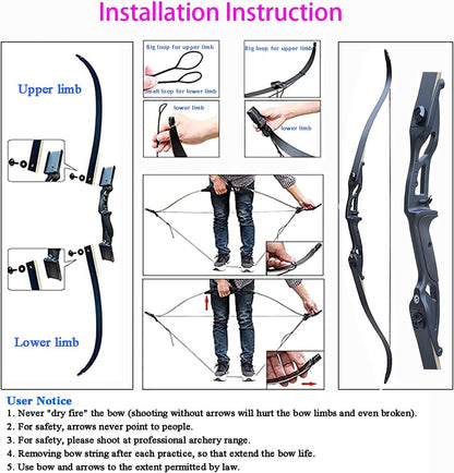 56" Takedown Recurve Bow and Arrows Set for Adults Right Hand Archery Kit Metal Riser Hunting Bow for Shooting Practice 30-50Lb