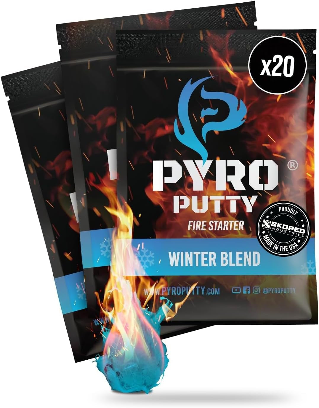 Pyro Putty: Single Use Waterproof Survival Fire Starter, 20 or 50 Ct Foil Packs, Easy Tear, Easy Ignite, Fire Starters for Campfires