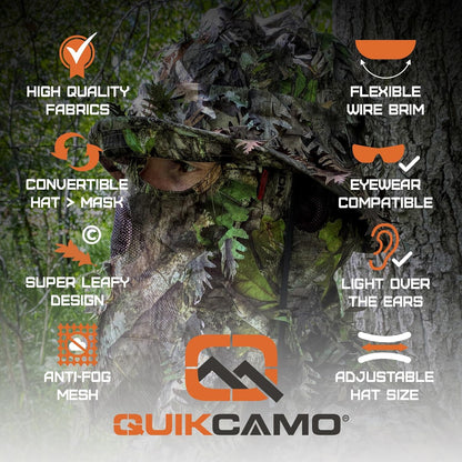 Realtree & Mossy Oak 3D Leafy Camo Face Mask Bucket Hat for Men Deer Duck and Turkey Hunting (Fully Adjustable OSFM)