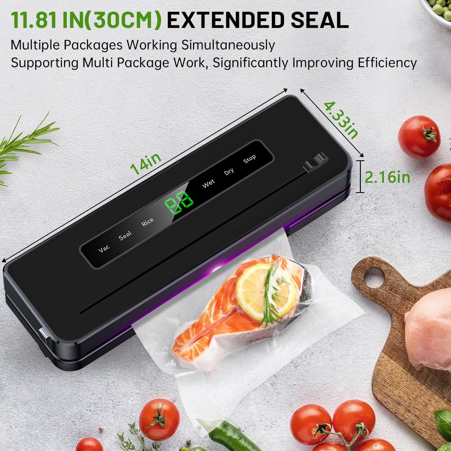 Vacuum Sealer Machine, Automatic Vacuum Sealer for Food with 10 Bags, Built-In Cutter, Dry & Moist Modes, LED Indicator, Easy to Clean, Compact Design for Sous Vide & Food Storage (Black)