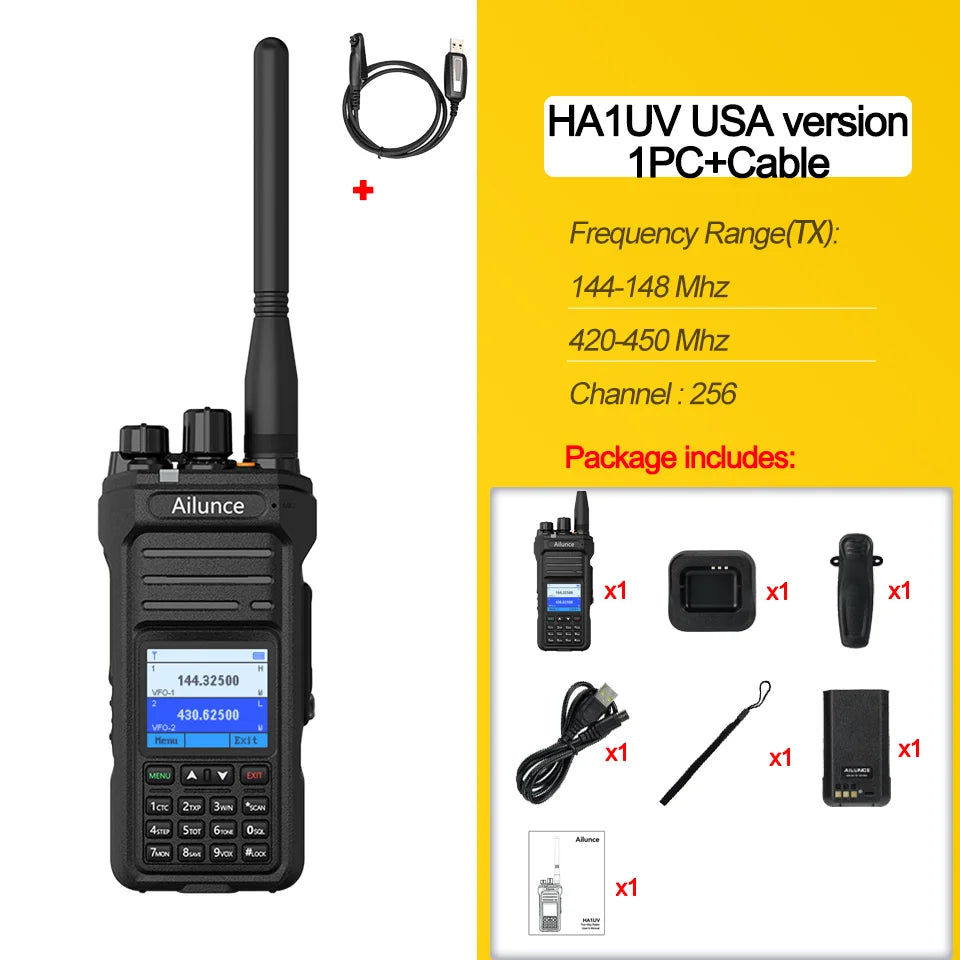 Ailunce HA1UV Walkie Talkie IP67 Waterproof 2800Mah Rechargeable Long Range Dual Band Two-Way Radio Sub-Ptt Ham Radio