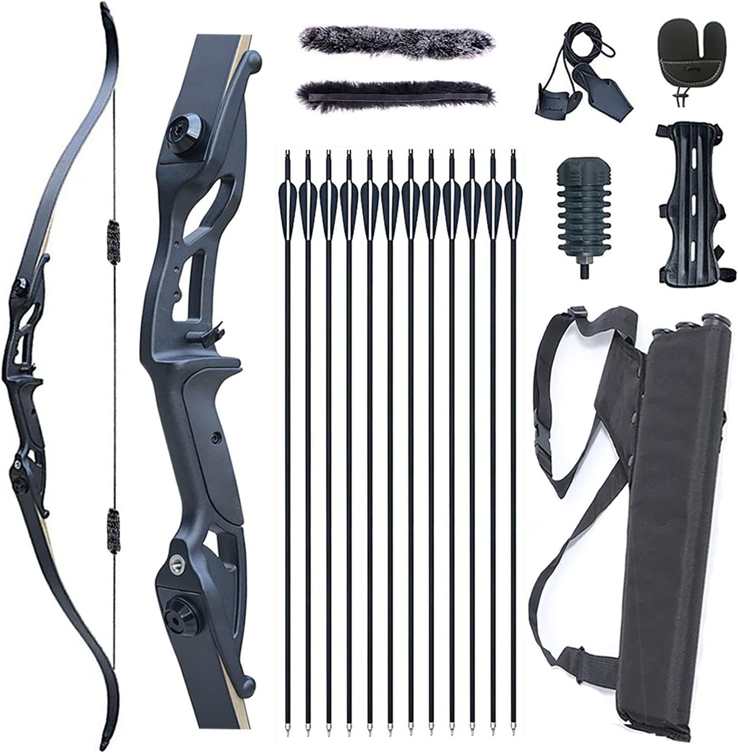 56" Takedown Recurve Bow and Arrows Set for Adults Right Hand Archery Kit Metal Riser Hunting Bow for Shooting Practice 30-50Lb