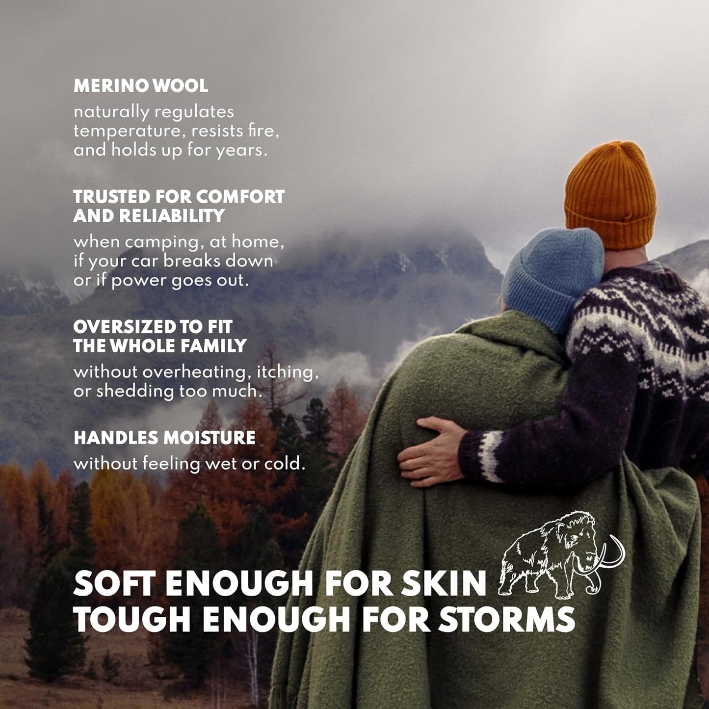 Outdoor Merino Wool Throw Blanket - 66 X 90 In, Large, Burgundy - Heavy Thermal Camping Blankets - Breathable Wool Throw