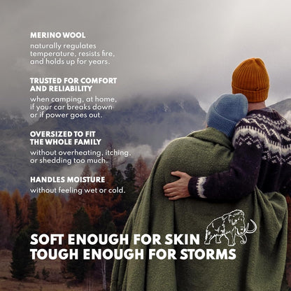 Outdoor Merino Wool Throw Blanket - 66 X 90 In, Large, Burgundy - Heavy Thermal Camping Blankets - Breathable Wool Throw