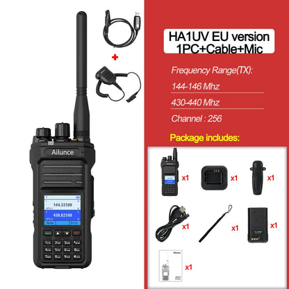 Ailunce HA1UV Walkie Talkie IP67 Waterproof 2800Mah Rechargeable Long Range Dual Band Two-Way Radio Sub-Ptt Ham Radio