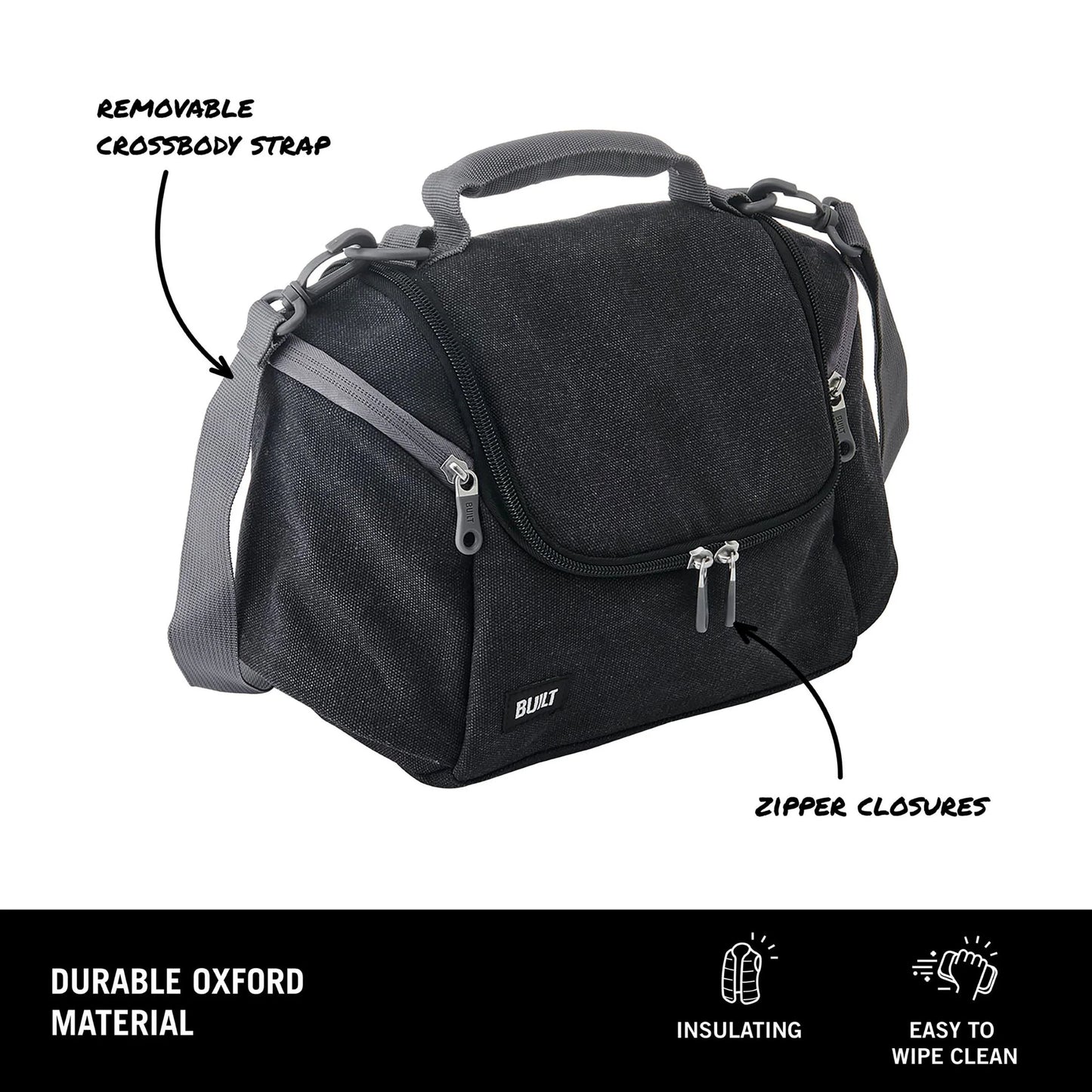 (2 Pack)  Oxford All Day Adult Reusable Lunch Bag Black