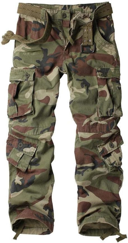 Men'S Casual Relaxed Fit Cargo Pants with Pockets, Outdoor Camo Cotton Work Pants for Men(No Belt)