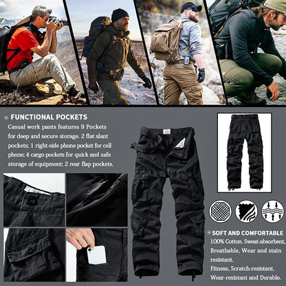 Men'S Cargo Pants Camo Casual Pants Relaxed Fit Cotton Work Pants with Multi Pocket