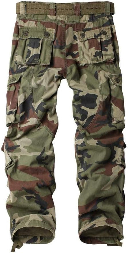 Men'S Casual Relaxed Fit Cargo Pants with Pockets, Outdoor Camo Cotton Work Pants for Men(No Belt)