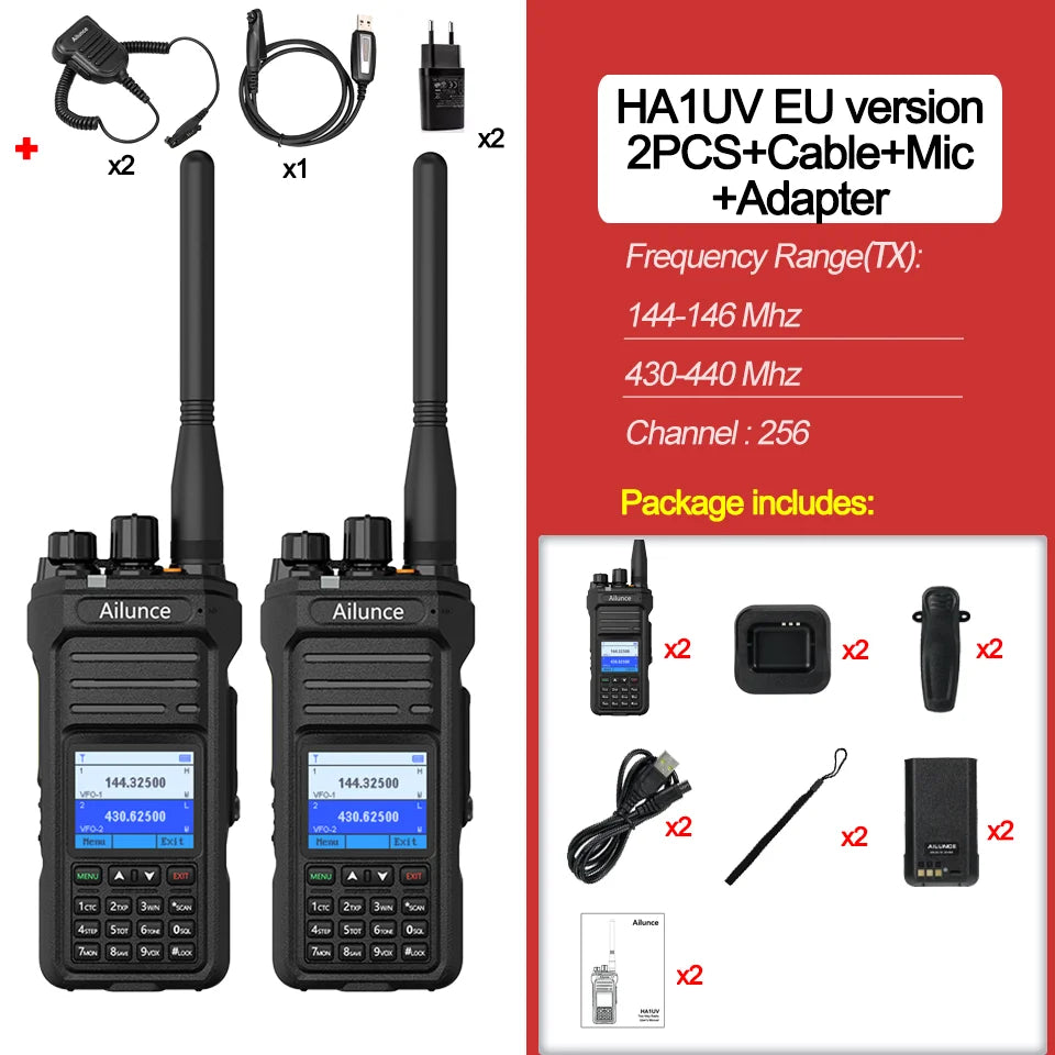 Ailunce HA1UV Walkie Talkie IP67 Waterproof 2800Mah Rechargeable Long Range Dual Band Two-Way Radio Sub-Ptt Ham Radio